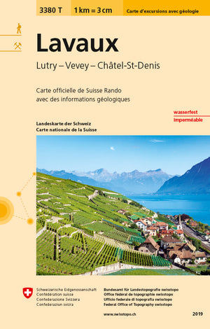 Swisstopo | 3380T Lavaux Carte d'excursions avec géologie