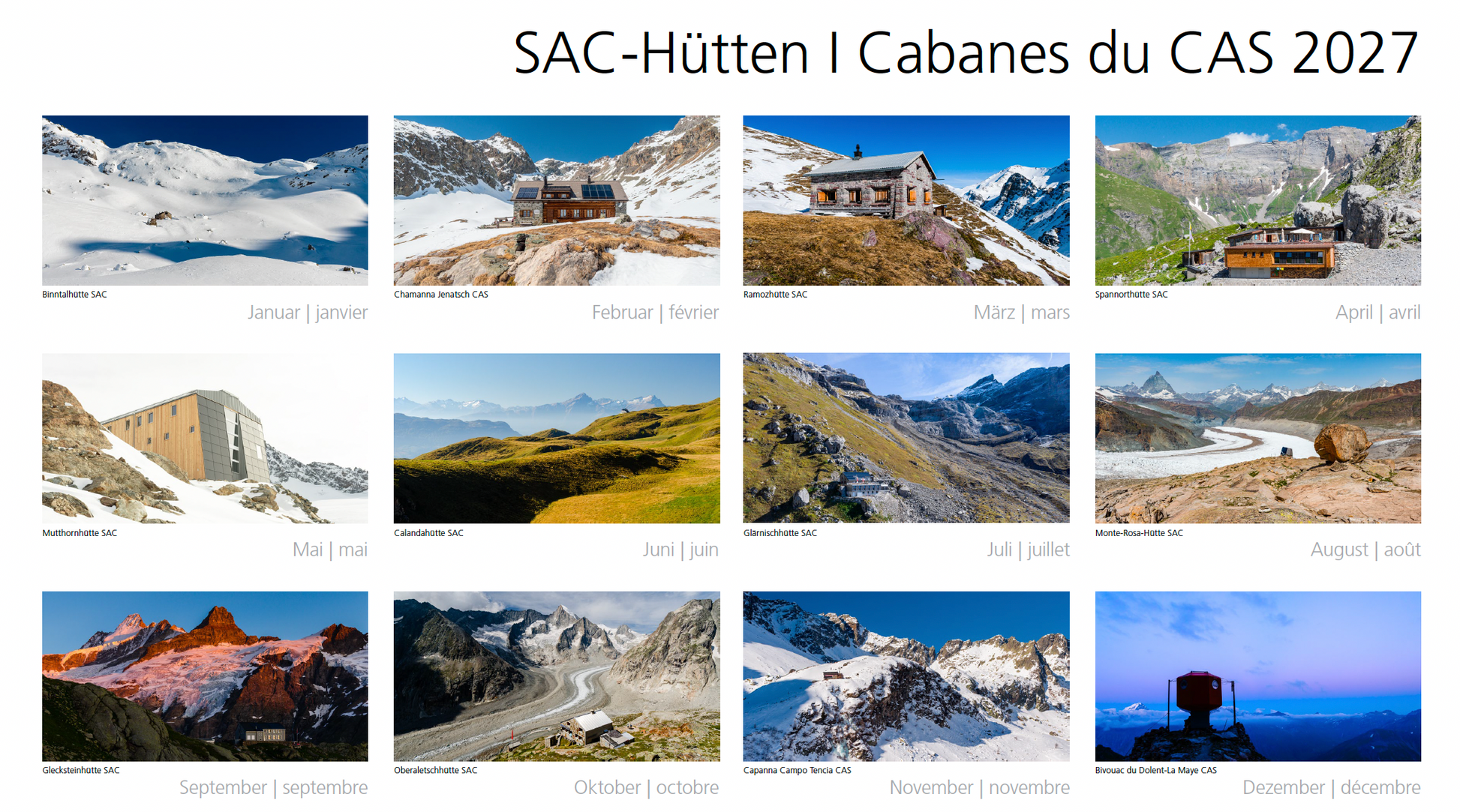 SAC-Hütten – Kalender 2027 - SAC-Shop