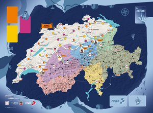 Das grosse Schweizer Hüttenspiel SAC. Spielbrett des Würfespiels für  2 bis 6 Spielende.